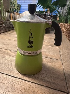 Bialetti Fiammetta Moka Pot 1 Cup Coffee Green Stovetop 5 1/2'' Italy EUC