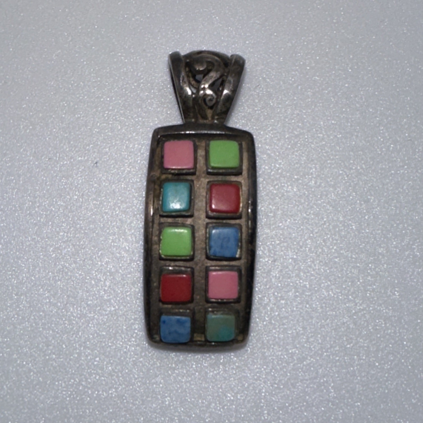 Multi Stone Rectangular Pendant & Earrings Set St… - image 3