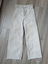 Zara Womens Marine Straight Wide Leg Jean High Rise Raw Hem Beige Sz 4 Modern