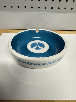North American Rockwell Ceramic Ashtray Blue White 