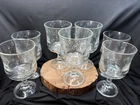 Anchor Hocking Savannah Clear Embossed Floral Goblets Set of 7 Vintage