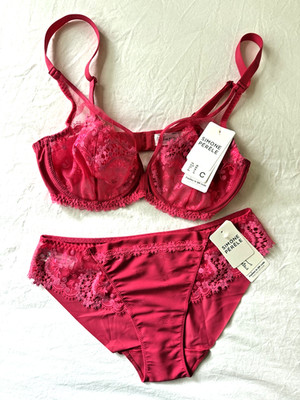 Simone Perele Wish Full Coverage Plunge Bra Panty Set Fabulous Pink Lace