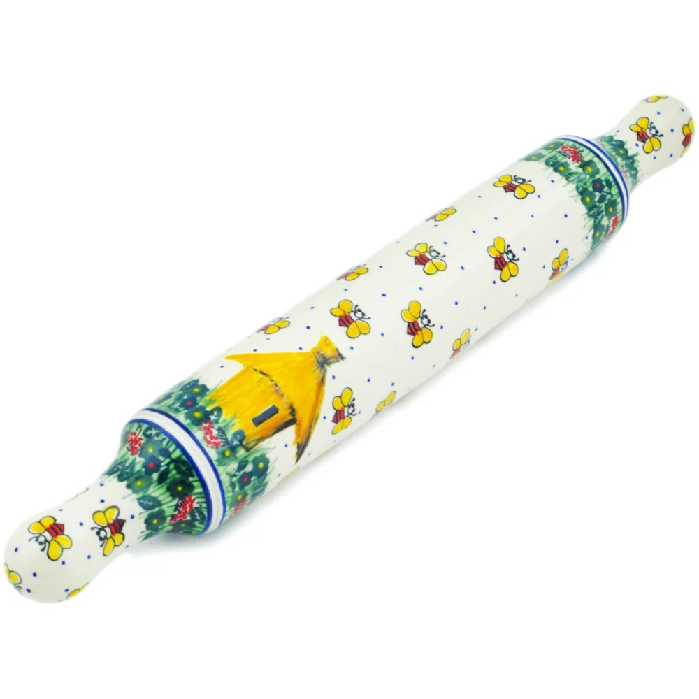 Polish Pottery Rolling Pin 18" Ceramika Artystyczna Bee Happy UNIKAT