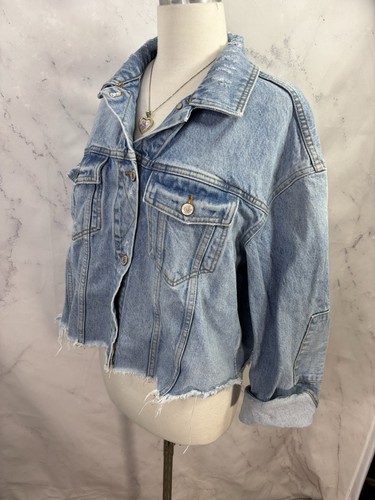 Free People Y2k Denim Jacket Blue Cotton Rumors S We The Free Cropped oversize - Picture 2 of 15