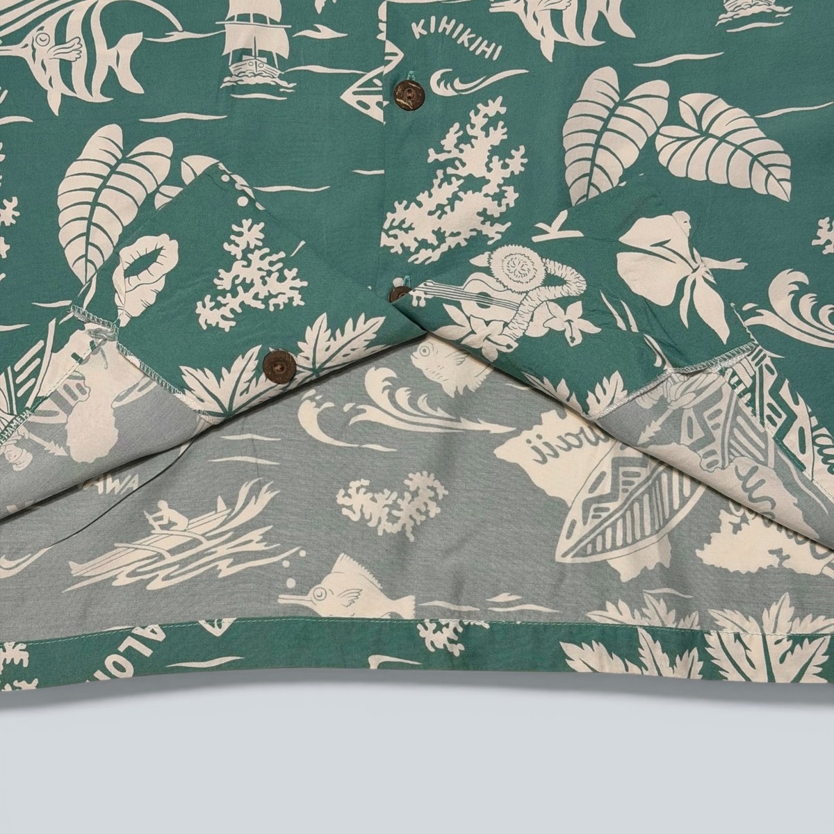Kamehameha Hawaiian Shirt XL Sage Green Rayon Aloha Surf Island 
