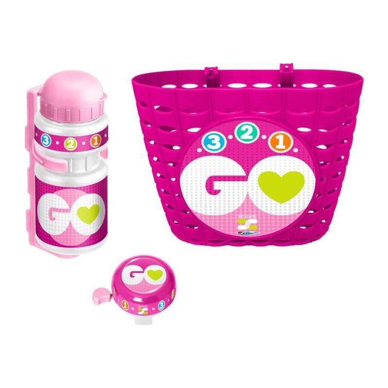 Corbeille bidon sonnette rose Skids Control accessoire vélo fille
