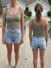 Free People Lace Cropped Tank Top M Green Fairygrunge Button Back Camisole Cami