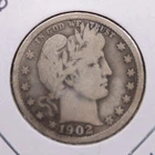 1902-O Barber Silver Quarter, Very Good Circulated Coin, Store #QR0245