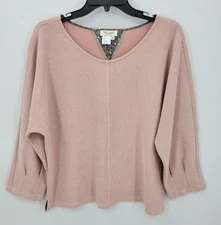 Tru Luxe Top Womens Large Pink Textured Balloon Sleeve Cottagecore Boho Popover