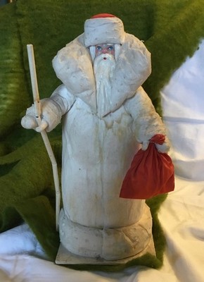 Alter russischer Weihnachtsmann Watte, Holz, Kunststoff h 36cm 388