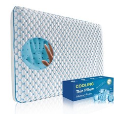 Ultra Thin Pillow for Sleeping- Cooling Gel Flat Pillow for Stomach and Back Sle