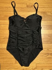 Torrid Black One Piece Black Ruched Adjustable Straps Swimsuit Size 2
