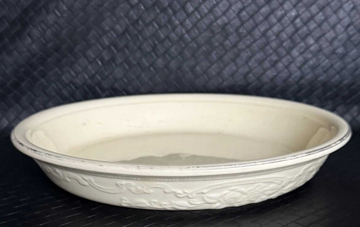 Vintage Oven Serve Homer Laughlin Ivory Floral Embossed Pie Baking Dish 10 Inch