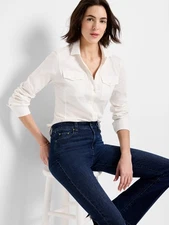 NIC+ZOE ~ New! NWT XS ~ $148. Paper White MIXED MEDIA Pocket Utility Shirt c40