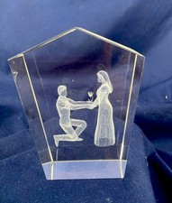 Laser Etched 3D Proposal Wedding Crystal Glass Paperweight 1.25x3 Inch