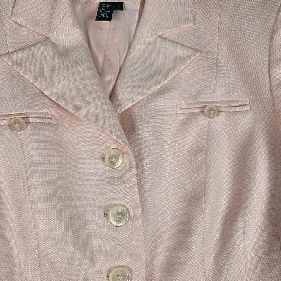 Lauren Ralph Lauren 复古女式粉色亚麻西装外套复古 6 码 — 第 3/4 张图片