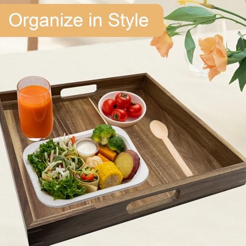 16'' Acacia Extra Large Square Wood Tray- Wood Tray for Ottoman, Rustic Square - Picture 6 of 8