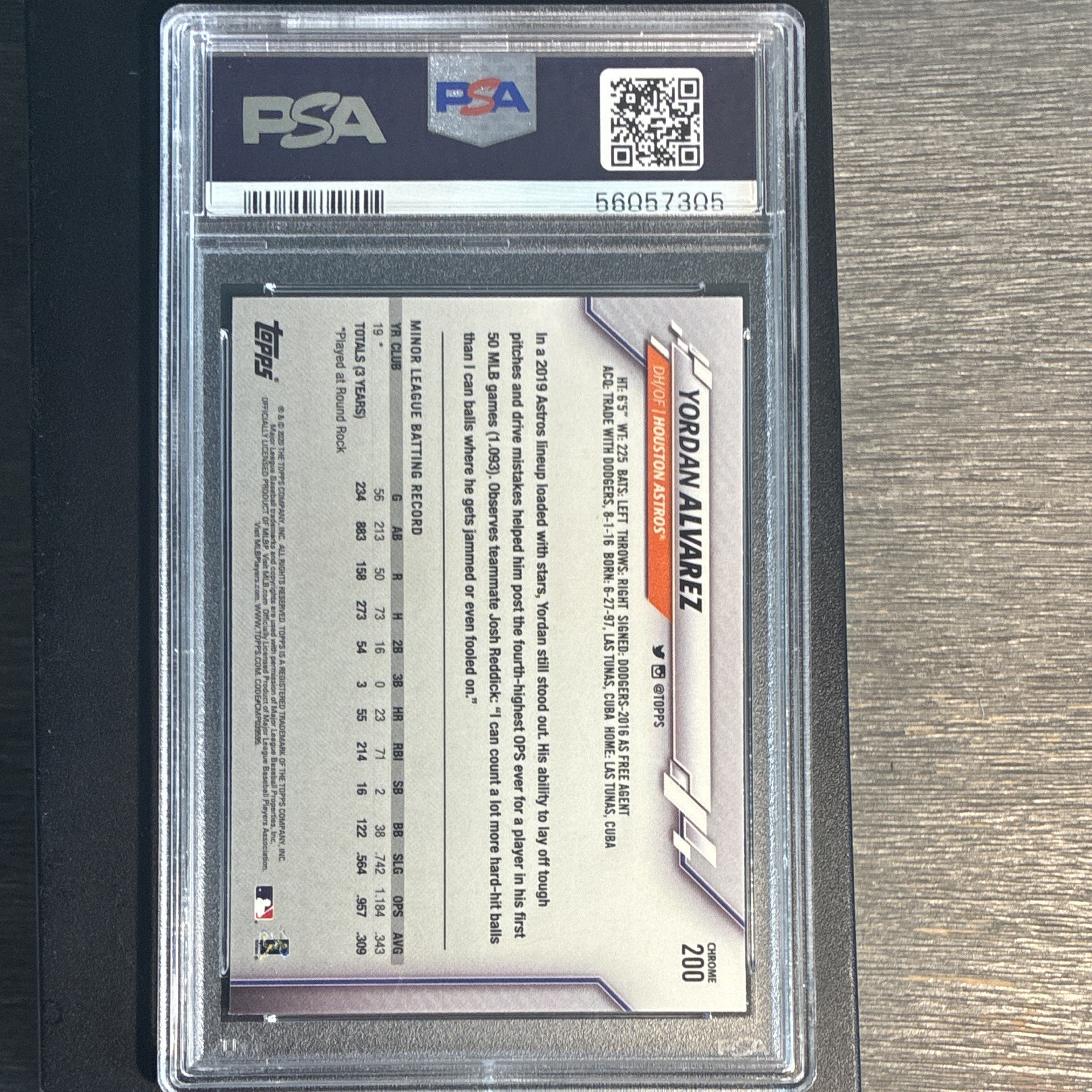 Topps 2020 Topps Chrome Yordan Alvarez Astros #200 RC Orange Jersey PSA 10 view 2