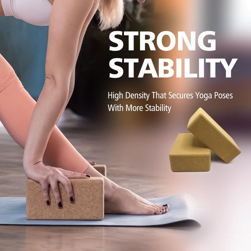 2 Yoga Blocks With Strap Natural Cork 9"X6"X3" Non-Slip&Anti-Tilt For Yoga Eq... - Picture 6 of 7
