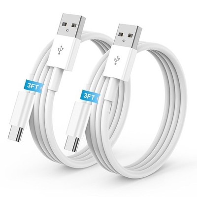 2 Pack USB A to USB C Fast Charger for iPhone 17 16 15, 3FT Cable