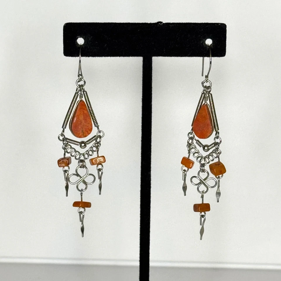 Pendientes de alambre de cornalina peruana colgantes tono plata Foto 2 de 4