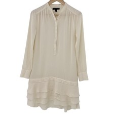 Banana Republic Ivory Ruffled Trim Tiered Dress  Long Sleeve Sz 2 Preppy Spring
