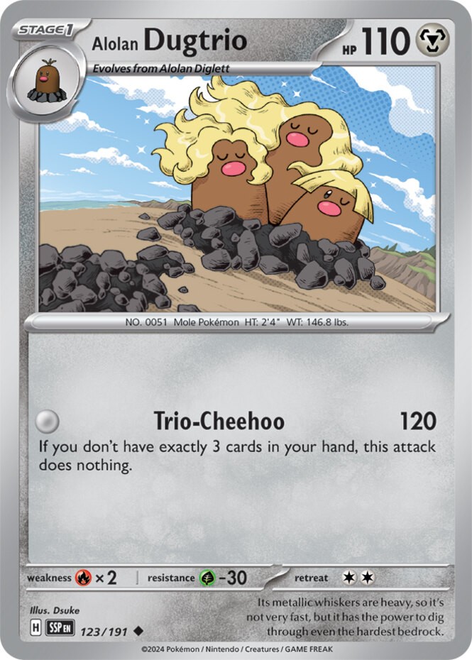Alolan Dugtrio - 123/191 - Uncommon - Reverse Holo - Moderately Played - Scarlet
