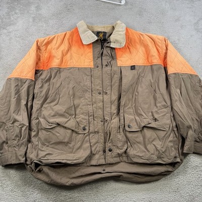 Browning Jacket Mens XL Blaze Orange Brown Lined Corduroy Collar Game Pouch Hunt