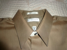 Van Heusen Mens Wrinkle Free Long Sleeve Shirt Size L 16.5/34 Beige Cotton/Poly