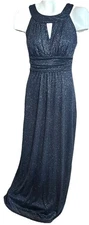 Enfocus Studio Women Blk Silver Glitter Keyhole Halter Empire Maxi Dress 6 Nye