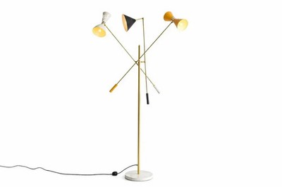 Mid-Century Modern Brass Floor Lamp with Adjustable Multi-Color Cone Shades
