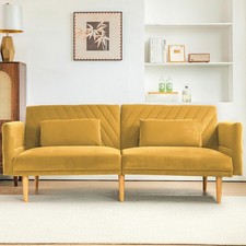 2-3 Seater Sofa Bed, Convertible Futon Sofa Beds w/ Adjustable Backrest&Pillows