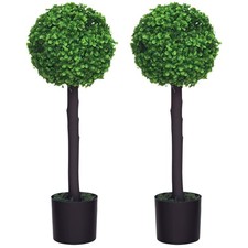 Set of 2 Decorative Artificial Trees Topiary Ball shaped Boxwood Trees in Pot