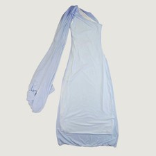 New Women's One Shoulder Mesh Sash Midi Dress Size XS Light Blue Bodycon