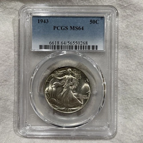 GRADED 1943 Walking Liberty Half Dollar PCGS MS64 Silver American Coin