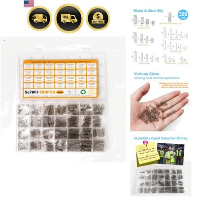 390-Piece Compression Spring Assortment Kit, 28 Sizes Small Springs Set, Stai...