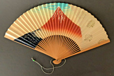 Vtg 1950  s Advertising Japan Air Lines Bamboo Paper Hand Fan Souvenir Mt Fuji