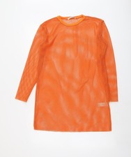 Missguided Damen Orange Polyester Tunika Bluse Gr&ouml;&szlig;e 4 Rundhalsausschnitt