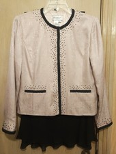 PAPELL Petites Womens 8P Silk Skirt Suit Blush Pink Black Chiffon Skirt Beaded