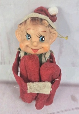 1960s Pixie Elf Rubber Face Knee Hugger Side Glance Ornament Christmas 