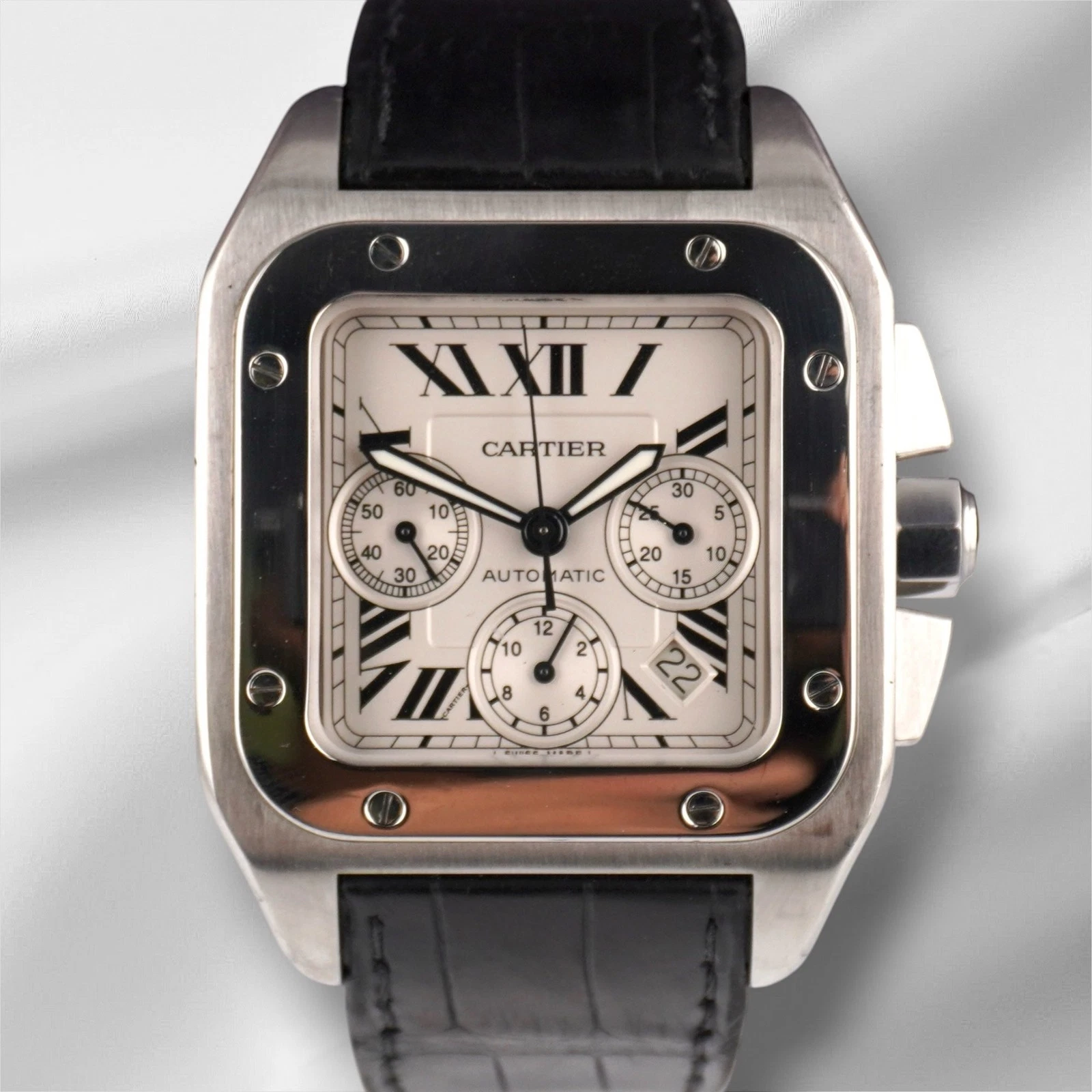 Cartier — Cartier 42mm Santos 100 XL Silver Dial Chronograph Men's Watch 2740