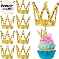 9 Pcs Crown Cake Topper Mini Gold Crown Queen Crown Small Princess Crown Cup Cak