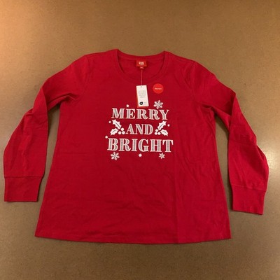 Family PJs Macys Womens Size Large Red Merry & Bright Long Sleeve Pajama Top NWT