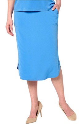 Susan Graver Modern Essentials Liquid Knit Curve Skirt High Dive Blue