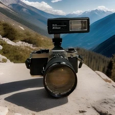 Nikon FE Silver 35mm SLR Film Camera & Lens Flash Attachment From JAPAN #3611