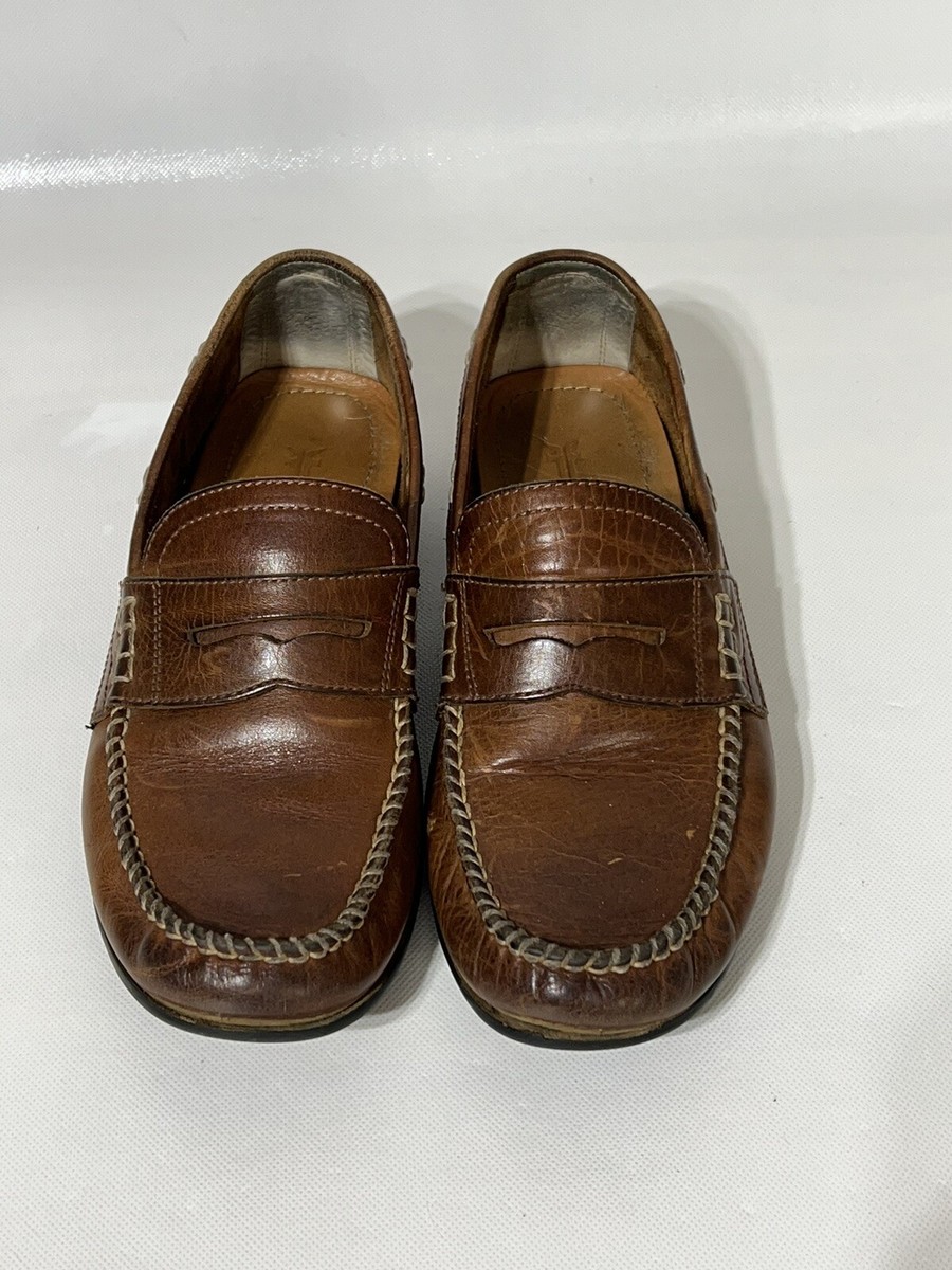 Frye Brown Rustic Distressed Leather Slip On Penny Loafers Shoes Mens Sz 9 Frye Brown Rustic Distressed Leather Slip On Penny Loafers  main image 4
