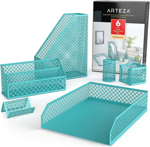 ARTEZA 6 Pezzi Set di Accessori da Scrivania Teal, Organizzatore da Scrivania Essenziale per Casa O - Foto 2 di 12