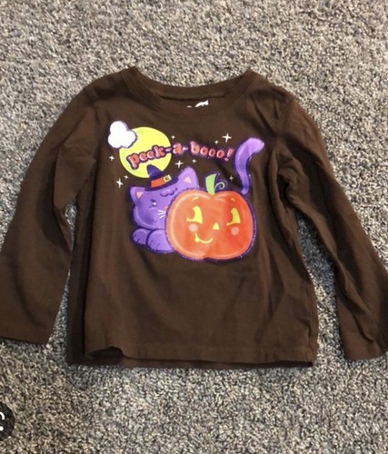 Childrens Place T-Shirt Brown Crew Neck Long Sleeve Pumpkin Cats Toddler Size 3T - Picture 10 of 24