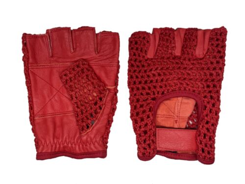 Leather Crochet Cycling / Bicycle Gloves - Vintage    Red - Afbeelding 1 van 1