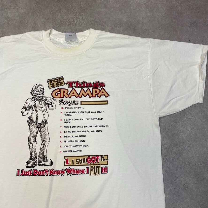 Grampa Humour T-Shirt Mens Graphic Single Stitch Tee White XL image 2